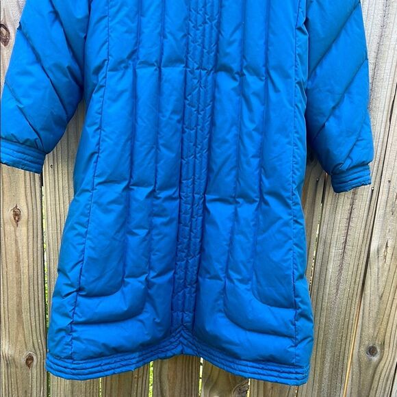 Down Blue Quilted Women's Long Coat Vintage Winter Blue Puffer 80s Rare size 16 - Picture 11 of 16